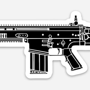 KillerBeeMoto: Vinyl Sticker of SCAR Battle Rifle Hand Drawn Illustration