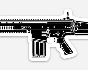KillerBeeMoto: Vinyl Sticker of SCAR Battle Rifle Hand Drawn Illustration