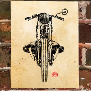 KillerBeeMoto: Limited Prints German Engineered Vintage Cafe Racer Motorcycle Poster (Ink Style Illustration) 1 of 50