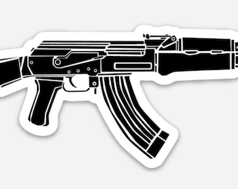 Killerbeemoto: Vinyl Sticker of AK-47 Battle Rifle Hand Drawn