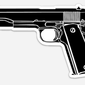 KillerBeeMoto: Vinyl Sticker of M 1911 .45 Automatic Pistol  Hand Drawn Illustration