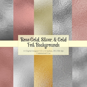 Foil Digital Paper, Foil Textures, Shimmer, Printable Backgrounds Digital Glam Rose Gold, Gold Metallic Foil Background, Silver Foil Effect