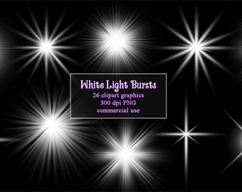 White Light Bursts, PNG Digital Overlays, Fairy Lights, Starburst Lights, Twinkle Lights, Instant Download Commercial Use Clip Art