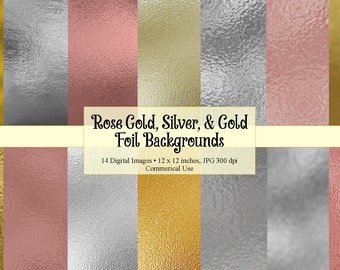 Foil Digital Paper, Foil Textures, Shimmer, Printable Backgrounds Digital Glam Rose Gold, Gold Metallic Foil Background, Silver Foil Effect