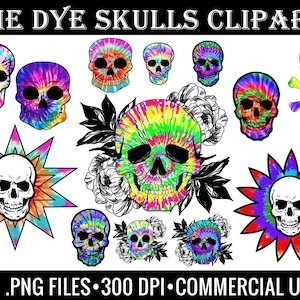 Skulls Tie Dye Clipart, Gothic Skull Clip Art, Digitaler Download, Design Clip Art, INSTANT DOWNLOAD, kommerzielle Nutzung