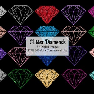 Glitter Diamonds Clipart, Shining Glitter Diamond Clip Art with Sparkles,  Silver, Gold, Pink, Rose Gold Diamonds, Shimmer, Commercial Use