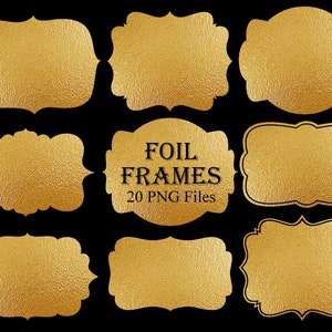 Clipart cornice in lamina d&#39;oro, clipart di forme vintage etichetta vettoriale clip art, file digitali forniture scrapbook, download istantaneo / 20 file PNG
