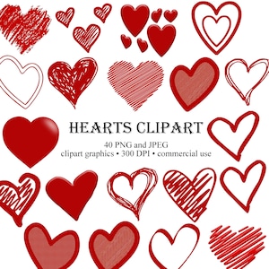 Red Hearts Clipart Set, red Corazones elementos de diseño de imágenes prediseñadas, Corazones PNG, Corazones JPEG, Formas de Silueta de Corazón Superposiciones para Uso Commerical