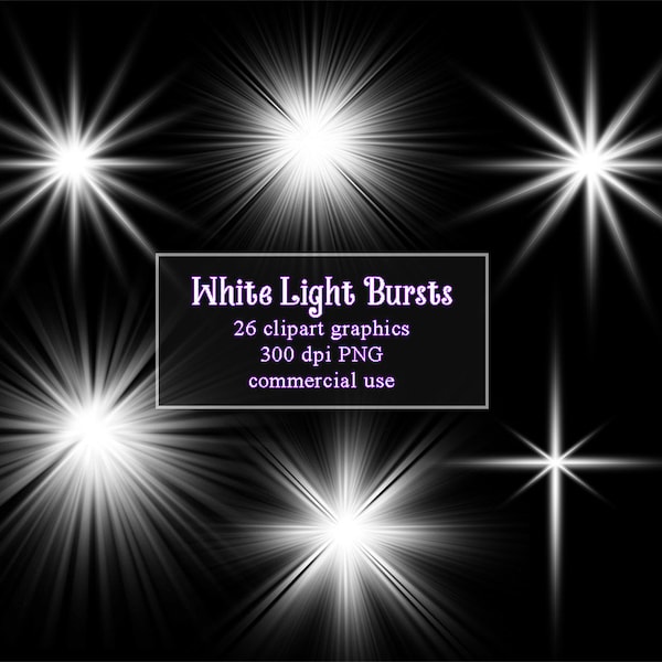 White Light Bursts, PNG Digital Overlays, Fairy Lights, Starburst Lights, Twinkle Lights, Instant Download Commercial Use Clip Art