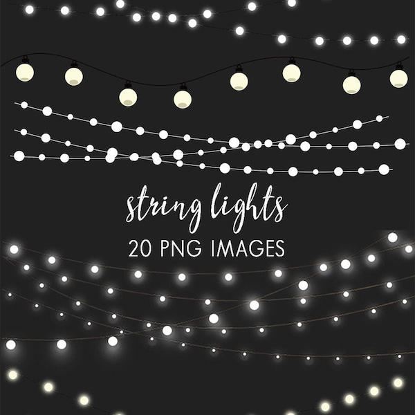 String Lights Clipart, Fairy Lights Clip Art, Party Lights Clipart,  Rustic Clipart, Graphic Design Clipart, Instant Download, 20 IMAGES