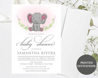 Baby Elephant Girl Baby Shower Invitation #17 | Printed Invitations | It's A Girl | Printed Invitations | Pink Baby Shower