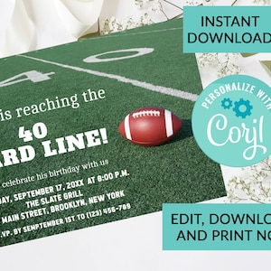 Football Birthday Invitation Party | Surprise Birthday Invite | 40th Birthday Party | Digital INSTANT DOWNLOAD | Editable Invite | Sports