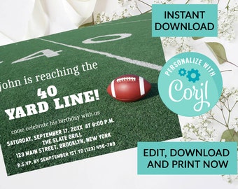 Football Birthday Invitation Party | Surprise Birthday Invite | 40th Birthday Party | Digital INSTANT DOWNLOAD | Editable Invite | Sports