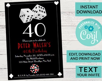 Casino Las Vegas Birthday Invitation | Surprise Birthday Invite | Woman or Man Party | Digital INSTANT DOWNLOAD | Printable Invite