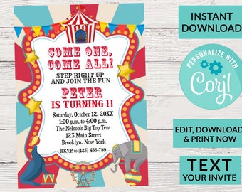 Carnival Ticket Birthday Invitation, Circus Party, Circus invitation | Editable Instant Download | INSTANT ACCESS Edit Online NOW Corjl