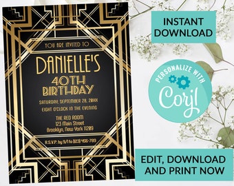 10 x Great Gatsby Wedding Gold & White Invitations with Gold Envelopes Art Deco Birthday Anniversary Party Roaring 20s Dress Party 10 x Great Gatsby Wedding Gold & White Invitations with Gold Envelopes Art Deco Birthday Anniversary Party Roaring 20s Dress Party