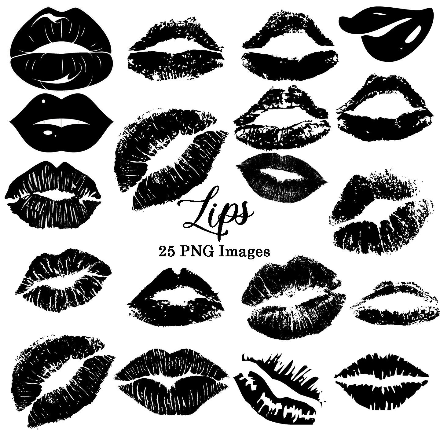 Black and White Kisses Lips Clipart 7 Custom Invitations Etsy