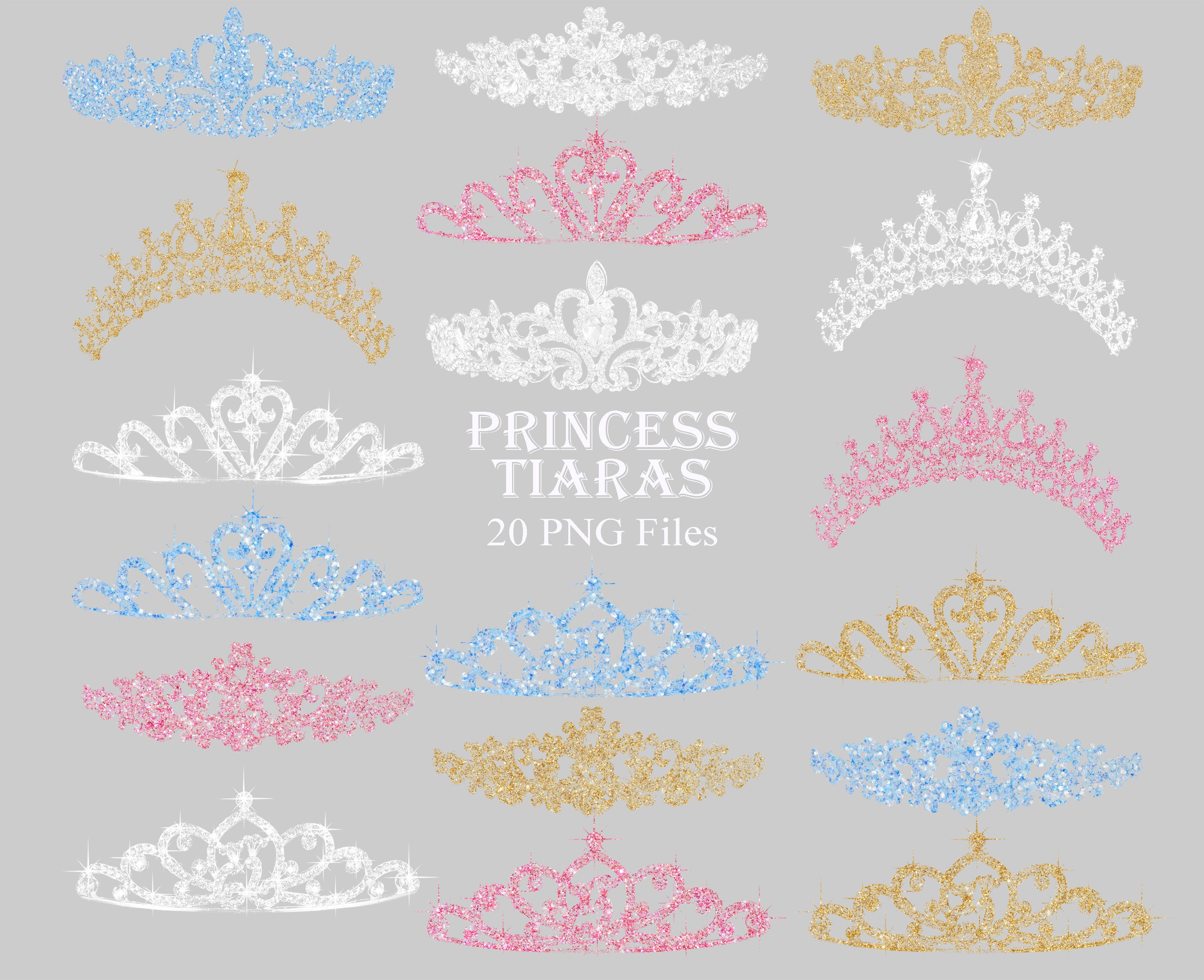 Tiara Princess Clipart Pink Blue Gold Glitter and Diamond - Etsy