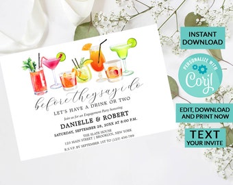 Cocktails Engagement Party Invitation | Digital INSTANT DOWNLOAD Editable Invite | Custom Personalized | Wedding Shower Bubbles and Brews