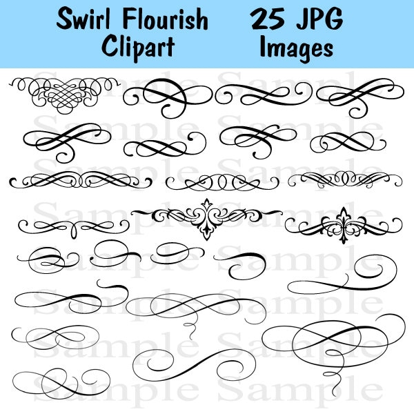 Swirly Flourish Swirls Wedding Clipart INSTANT DOWNLOAD Swirl Clip Art Wedding Digital Clip Art Flourish Clip Art Calligraphy Clip Art