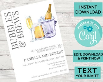 Bubble and Brews Engagement Party Invitation | Digital INSTANT DOWNLOAD Editable Invite | Custom Personalized | Wedding Shower #3