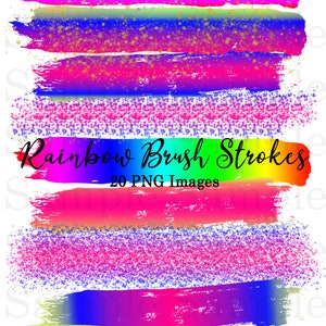 Rainbow Brush Strokes Clip Art #64 | Hand Painted Colors, Graphic Design Clipart | Glitter Sparkle Brush Strokes | Digital Brush Stroke