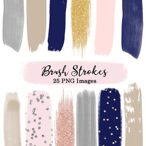 Watercolor Brush Strokes Clip Art #25, High Resolution, Watercolor Shapes, Paint Stroke, Chic, Blush Pink, Grey, Glitter