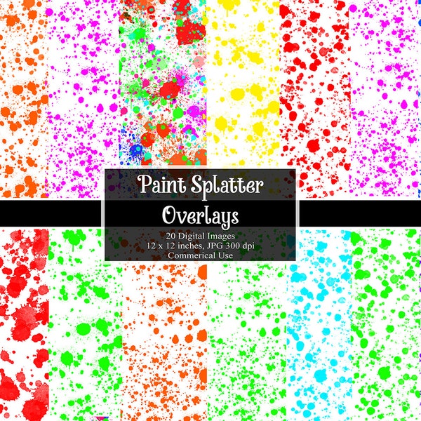 Neon Paint Splatter Overlays, Funky, Whimsical, Digital INSTANT DOWNLOAD, Personal and Commercial Use, Scrapbooking, Digital Graphics