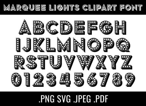 Retro Marquee Lichter Schrift Clipart Buchstaben Und Zahlen Etsy
