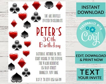 Casino Las Vegas Birthday Invitation | Surprise Birthday Invite | Woman or Man Party | Digital INSTANT DOWNLOAD | Printable Invite #106