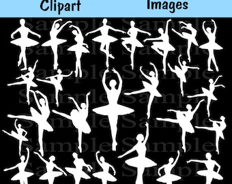 Ballet Silhouette Digital Clipart , INSTANT DOWNLOAD Silhouette, Clipart Ballerina, Ballerina,  Personal and Commercial Use 26 images