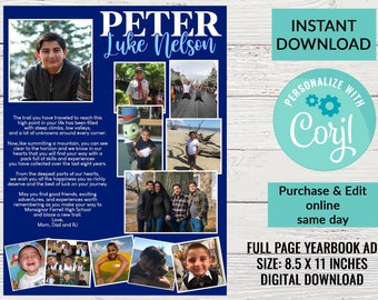 Yearbook Ad Photo Collage, Printable, Edit online same day, Girl or Guy Graduation Digital INSTANT DOWNLOAD, Custom Yearbook Page #5
