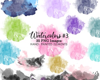 Watercolor Clipart, Watercolor Clip Art, Watercolors Textures,  Watercolor Brush Strokes, Printable, 35 PNG Images