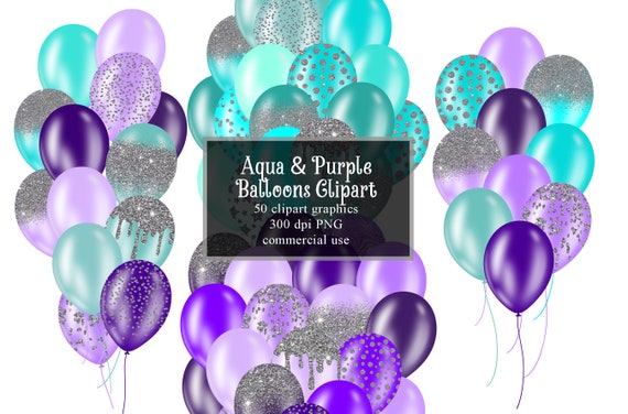 Download Aqua And Purple Balloons Clipart Lavender And Aqua Silver Etsy