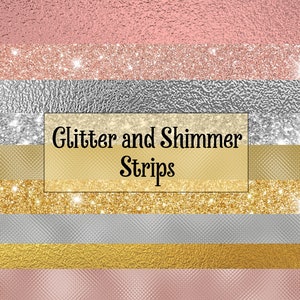 Shimmer Strips Clipart  Rose Gold, Gold and Silver Shine Foil Metal Borders, Glitter Glam Sparkle JPEG Graphics and Textures