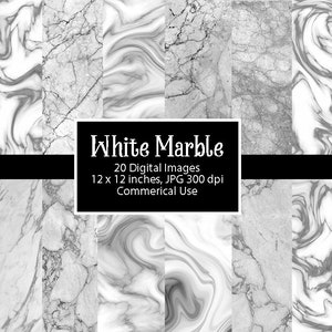 White Marble Digital Paper - black and white marble, natural stone marble textures, marble backgrounds, digital scrapbook paper graphics