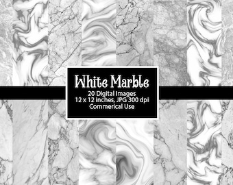 White Marble Digital Paper - black and white marble, natural stone marble textures, marble backgrounds, digital scrapbook paper graphics
