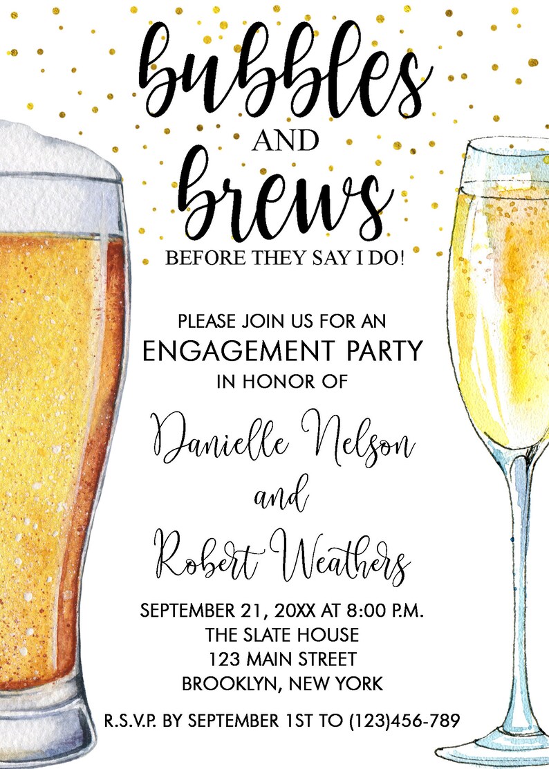 Bubbles and Brews Engagement Party Invitation Printed Etsy
