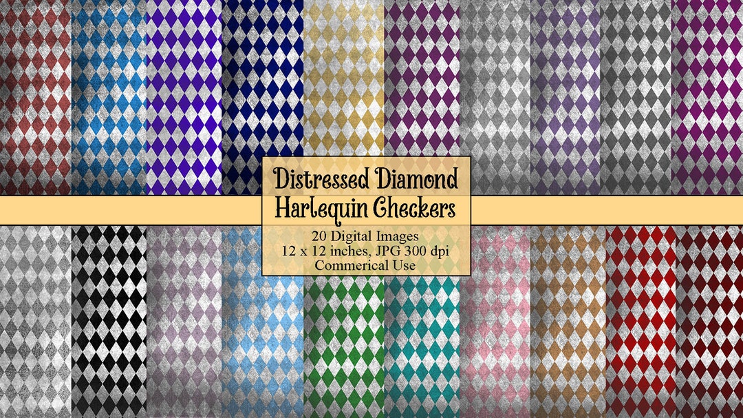 Harlequin Distressed Diamond Checkers Digital Paper, Printable ...