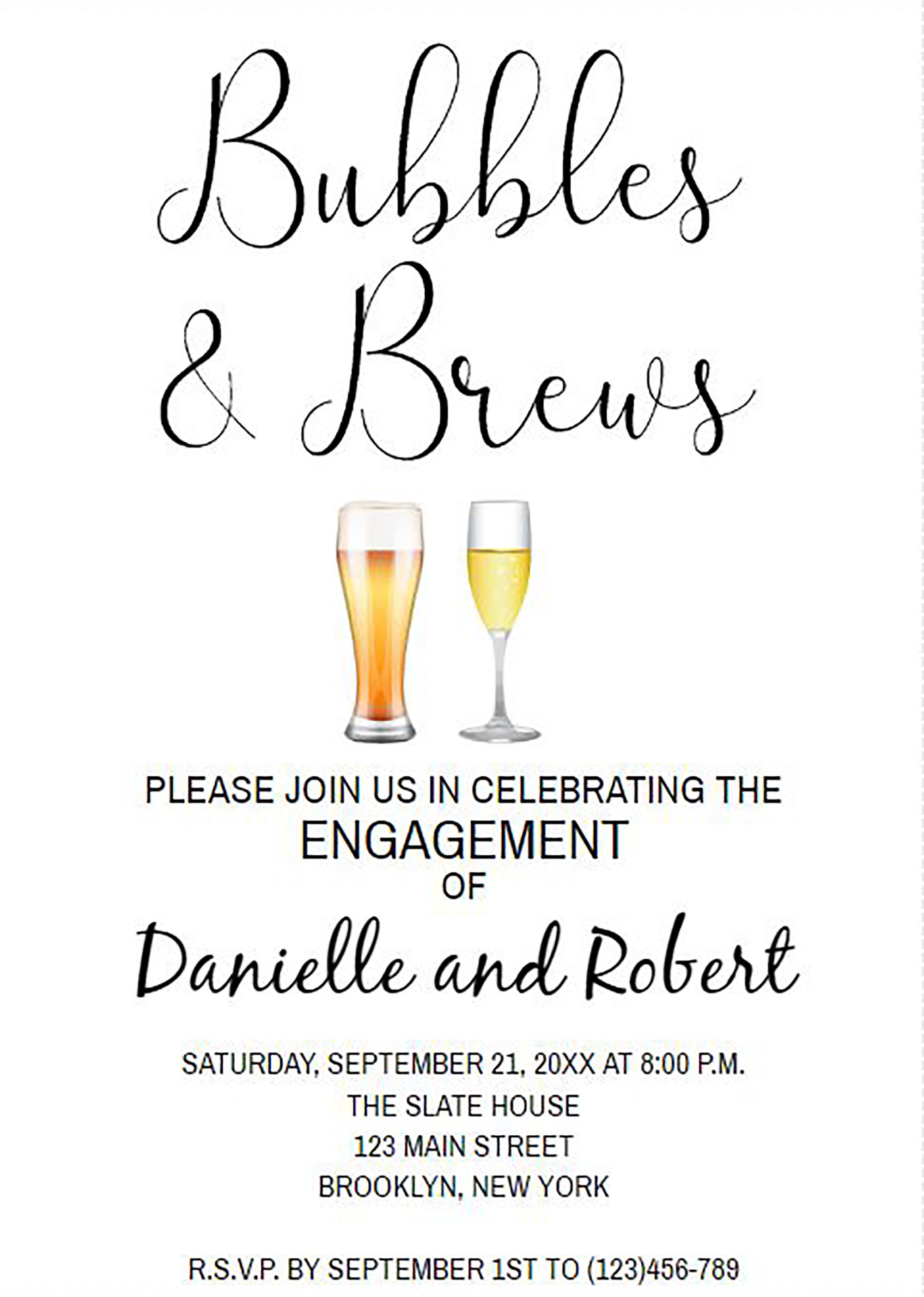 Bubble and Brews Engagement Party Invitation 1 Digital Etsy