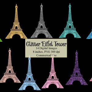 Clipart da Torre Eiffel com glitter, Paris, download instantâneo, arquivos JPEG e PNG para uso comercial e uso pessoal clipart, elementos de design gráfico
