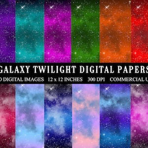 Twilight Galaxy Backgrounds Scrapbook Digital Paper, Outer Space Textures Starry Night Skies INSTANT DOWNLOAD,Commercial and Personal Use