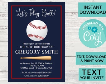 Baseball Birthday Invitation Party | Surprise Birthday Invite | Any Age | INSTANT DOWNLOAD | Editable Invite Boy Sports Birthday Invitation