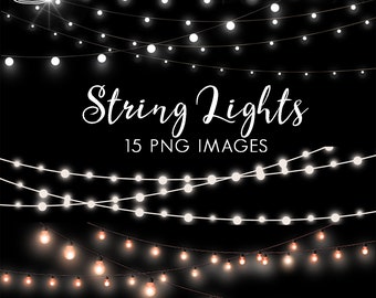 String Lights Clipart, Fairy Lights Clip Art, Party Lights Clipart,  Rustic Clipart, Mason Jars Clipart, Instant Download, 15 IMAGES