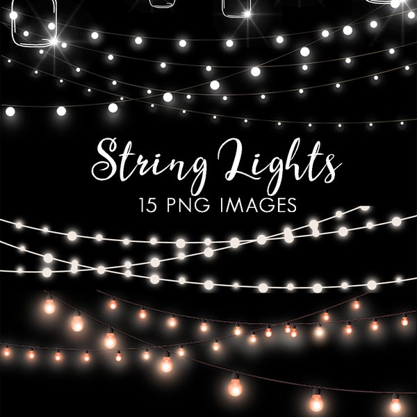 String Lights Clipart, Fairy Lights Clip Art, Party Lights Clipart,  Rustic Clipart, Mason Jars Clipart, Instant Download, 15 IMAGES