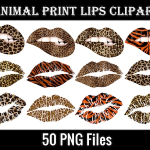 Tier Druck Lippen Küsse Clipart, benutzerdefinierte Einladungen, digitaler Download, Lippenstift Fleck ClipArt, Lippen Mark ClipArt, Leopard, Gepard Tiger