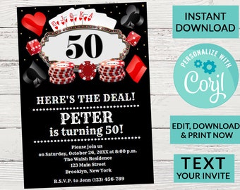 Casino Las Vegas Birthday Invitation | Surprise Birthday Invite | Woman or Man Party | Digital INSTANT DOWNLOAD | Printable Invite #106