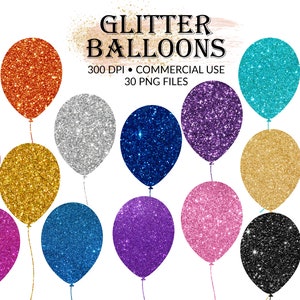 Glitter Ballonnen Clipart, Glitter Balloon PNG Digital Overlays, Glitter Sparkle Confetti, Instant Download voor commercieel gebruik, PNG
