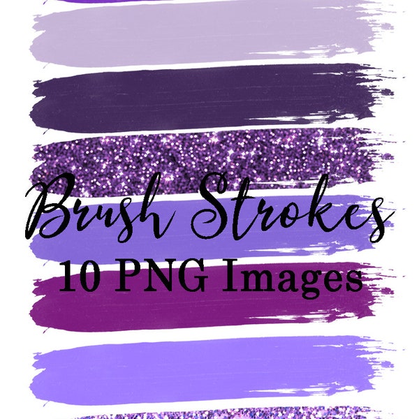 Brush Strokes Clip Art Hand Painted Vibrant Purple Lavender Glitter Graphic Elements Clipart Paint Stroke, 10 PNG Images #14