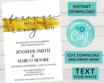 Engagement Party Invitation Printable, Editable Invitation Template, Forever Has A Nice Ring To It, Download, Wedding, Text Invitation